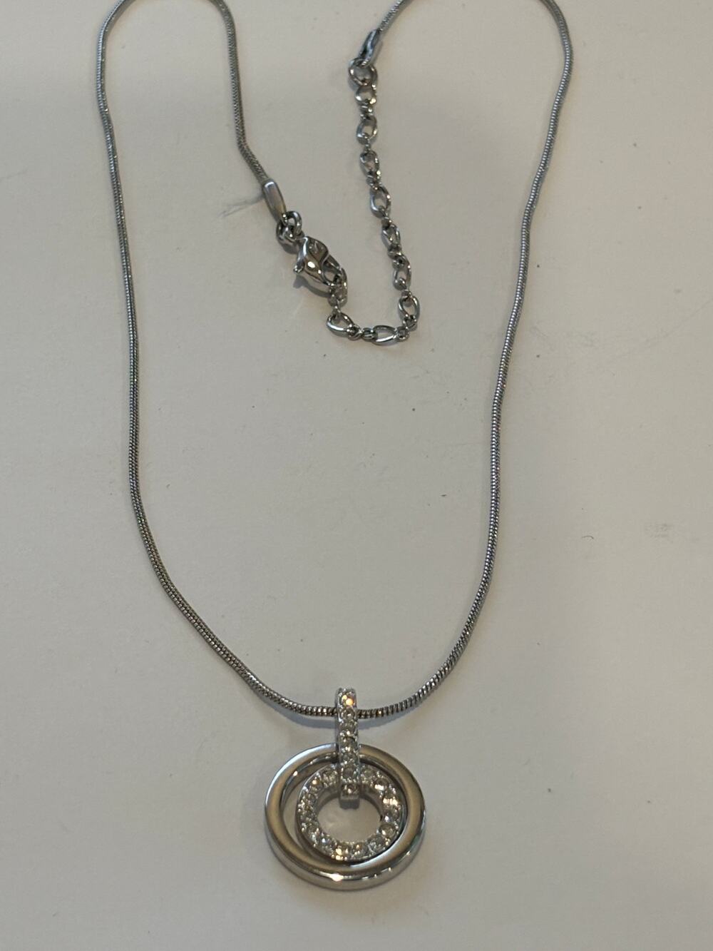 Swarovski Circle Pendant Rhodium Plated Necklace Silver Tone